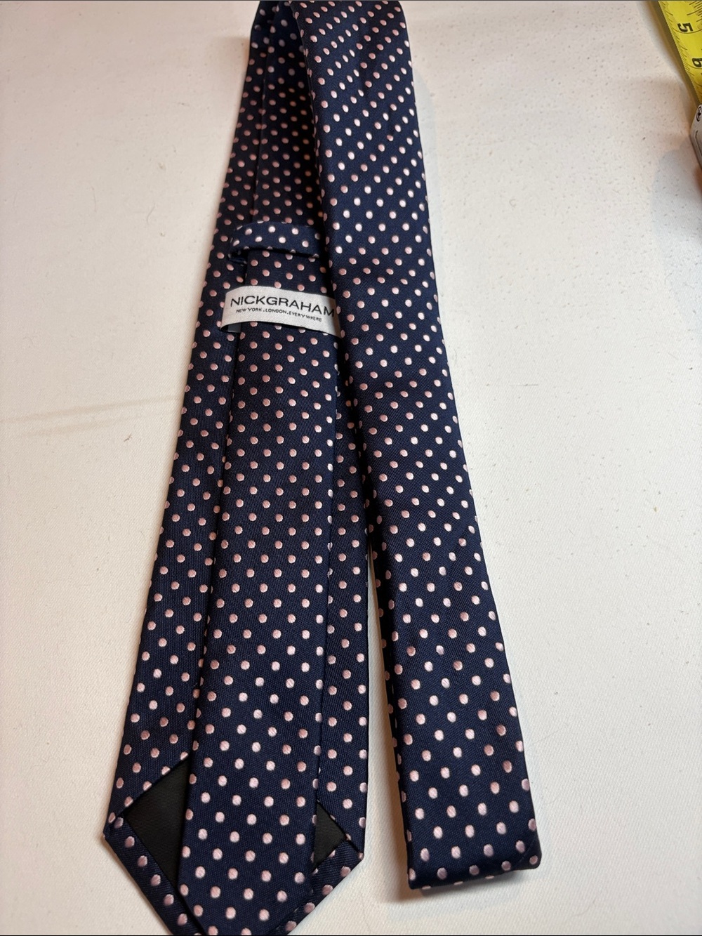 Nick Graham Navy with Pink Polka Dots Poly Tie